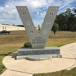 The Vidor Veterans Memorial "V" monument, representing V Pro Towing Service in Vidor tx and Orange County, Texas.